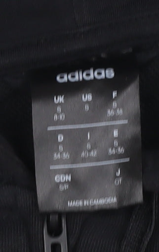 adidas Women Black UK 8 Full Zip Hooded Logo Stripe Hoodie