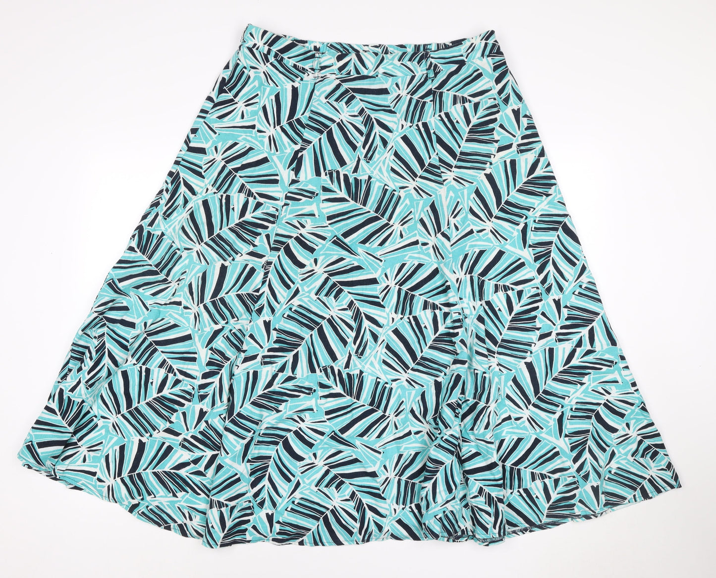 BHS Women’s Multicoloured Size 16 Tropical Leaf Linen A-Line Midi Skirt