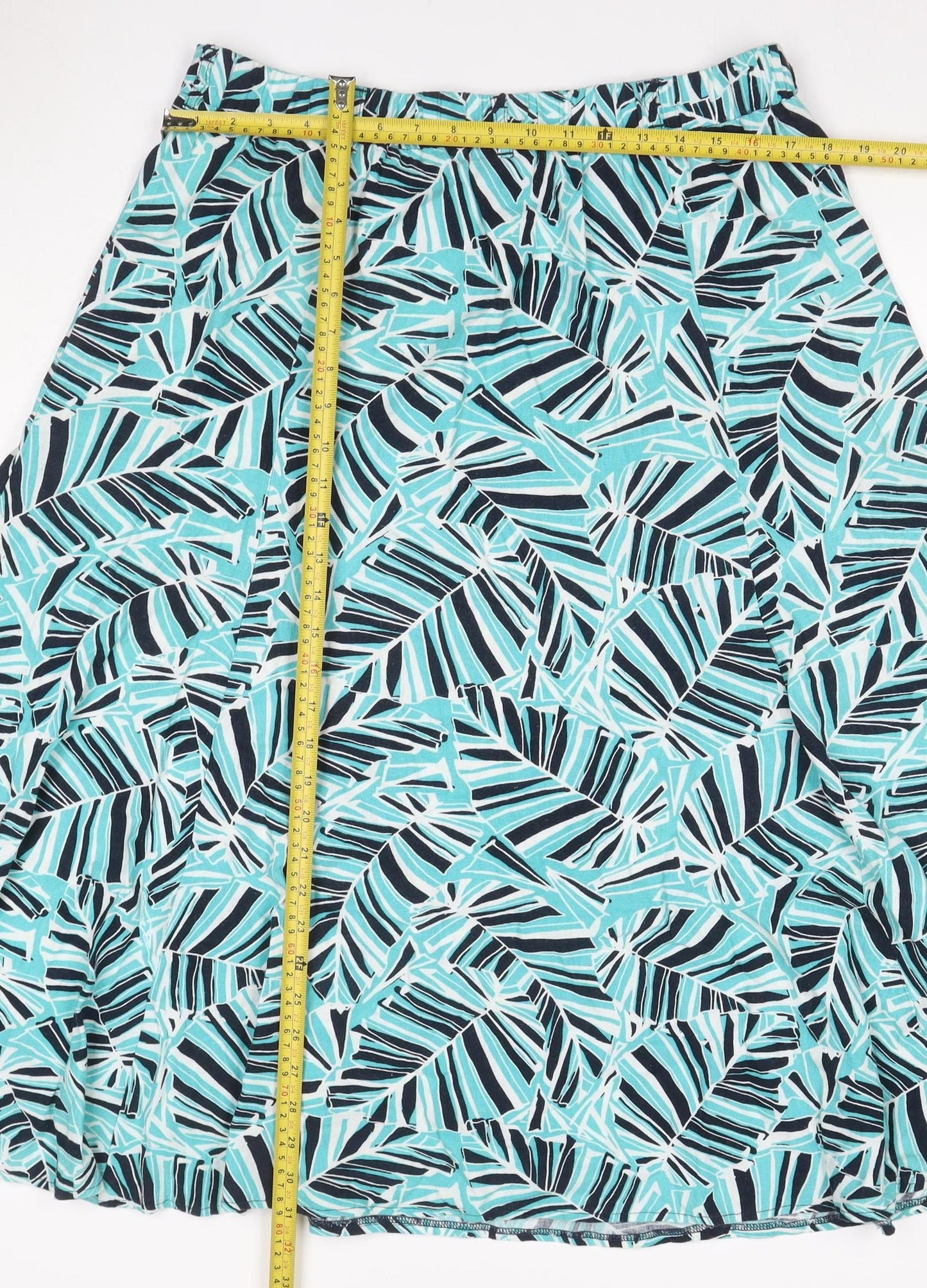 BHS Women’s Multicoloured Size 16 Tropical Leaf Linen A-Line Midi Skirt