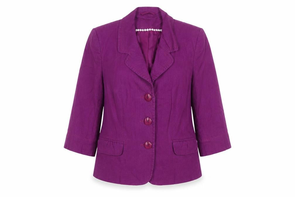 Bhs Women Purple UK 16 Petite Linen Blend 3 Button Blazer Jacket