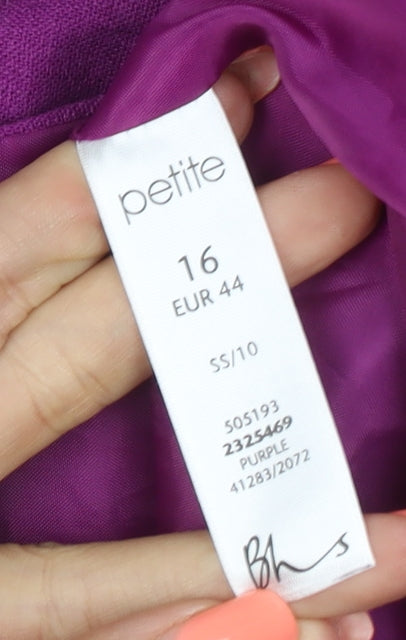 Bhs Women Purple UK 16 Petite Linen Blend 3 Button Blazer Jacket