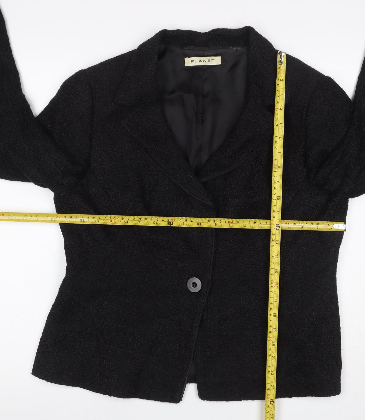 Planet Women's Black UK 16 Textured Bouclé Lined Single Button Blazer