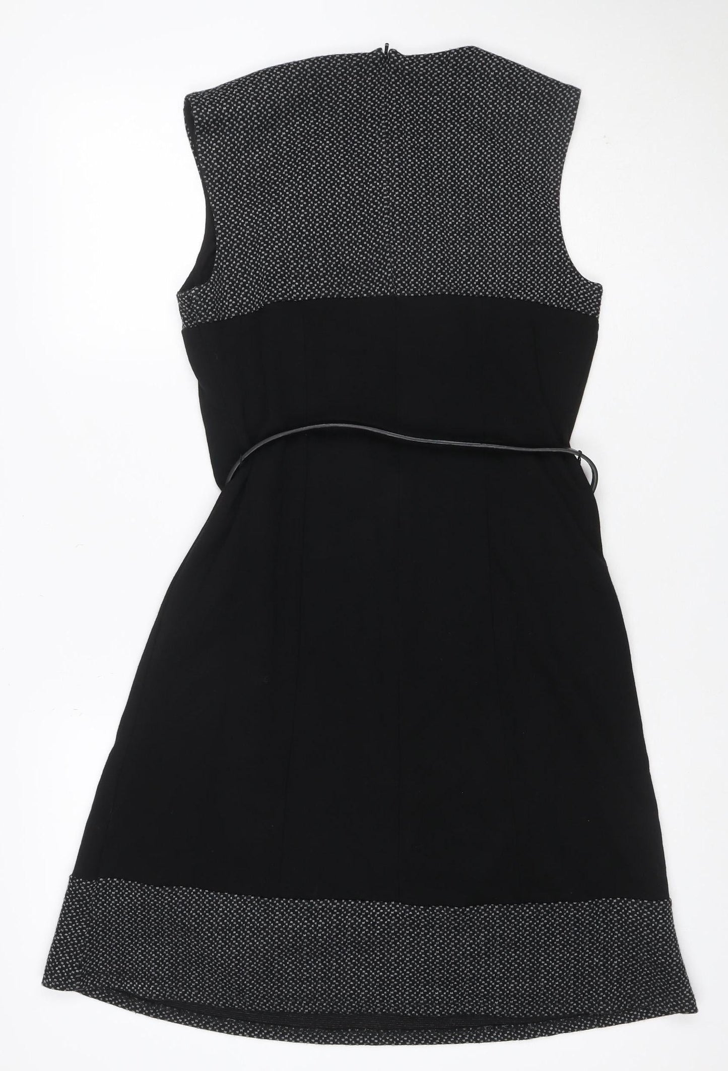 Pepperberry Women’s Black Grey Size 12 Fit & Flare Belted Knee Dress