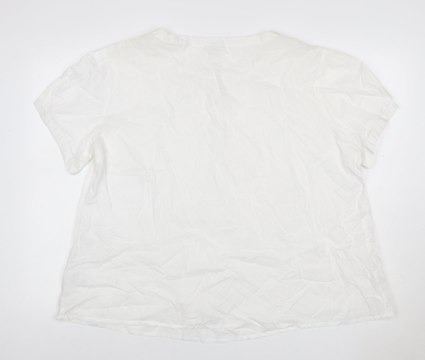 Damart Women White UK 18 Cotton Pleated Button Blouse Short Sleeve
