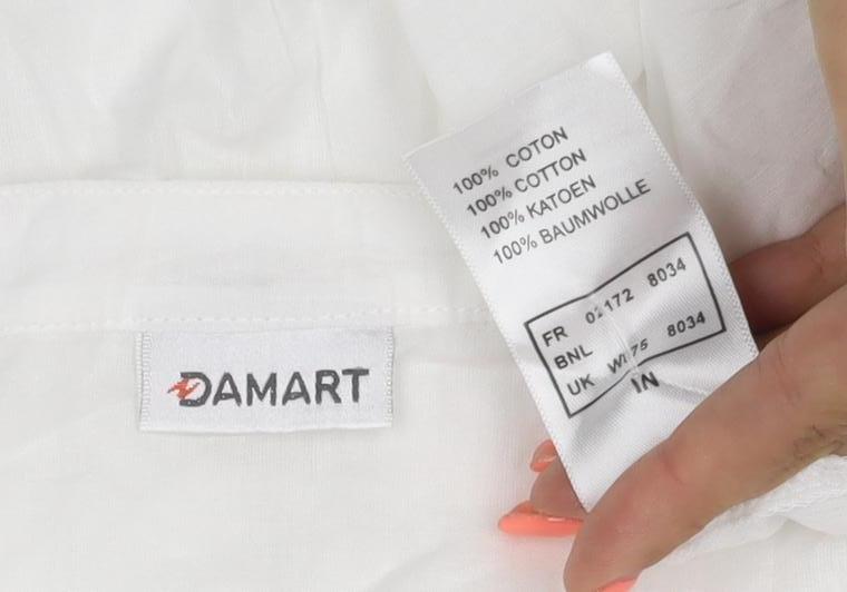 Damart Women White UK 18 Cotton Pleated Button Blouse Short Sleeve