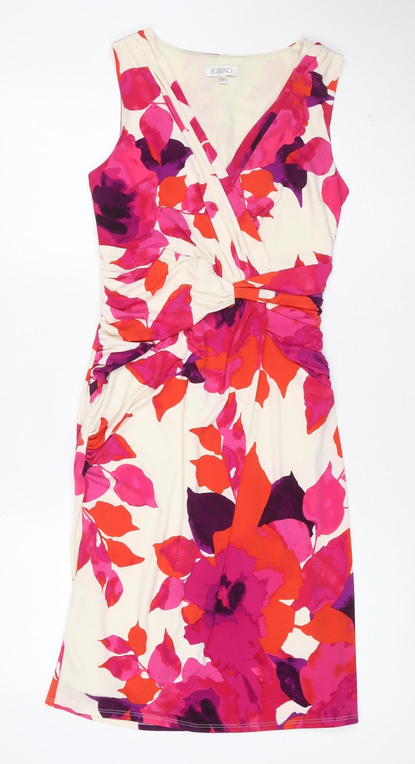 Kaliko Women Ivory Pink Floral Ruched Sheath Dress UK 8