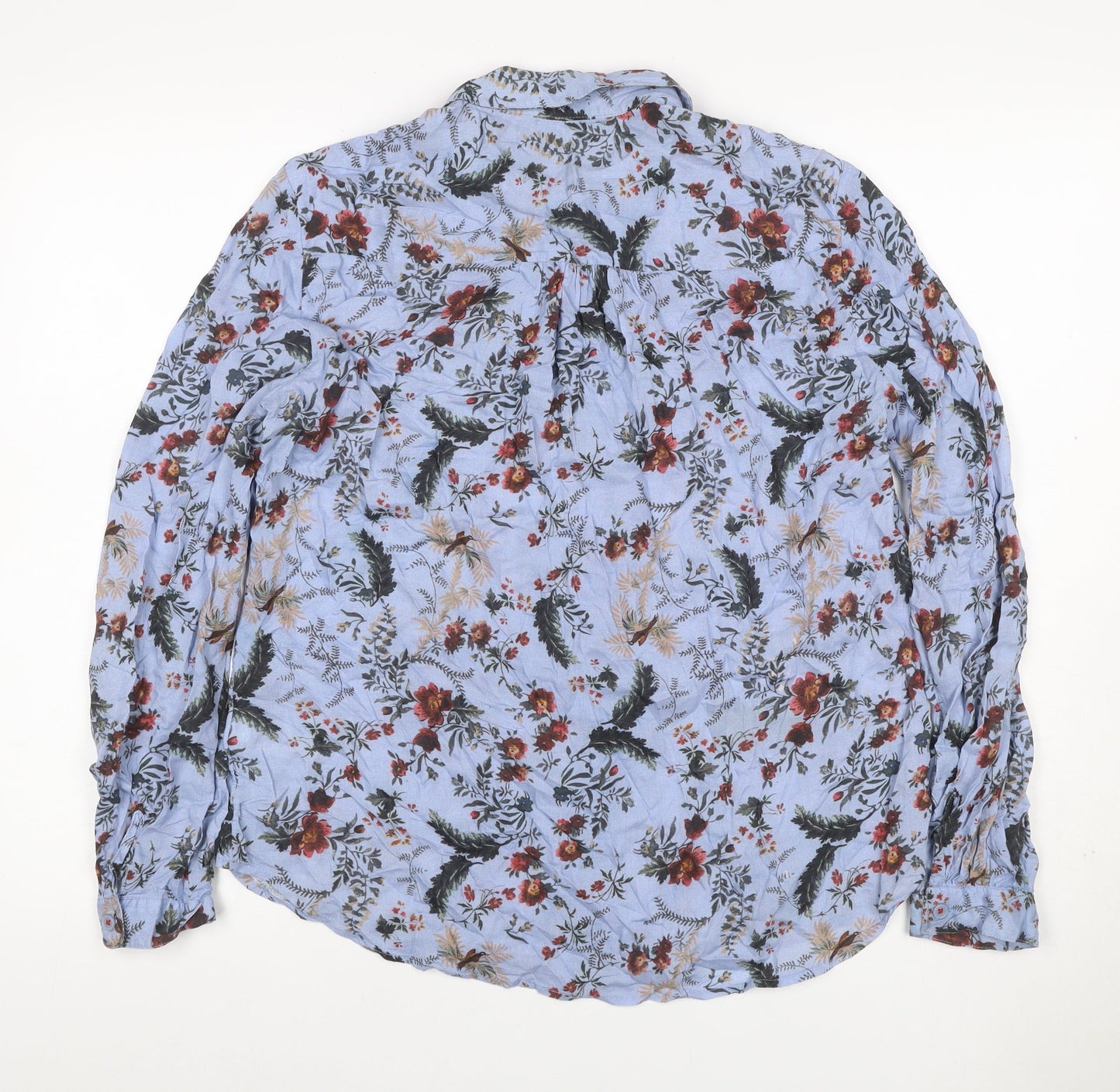 Next Women Blue UK 12 Floral Modal Button-Up Long Sleeve Shirt