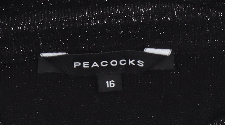 Peacocks Women Black Glitter Knit Jumper UK 16 Crew Neck Balloon Sleeve