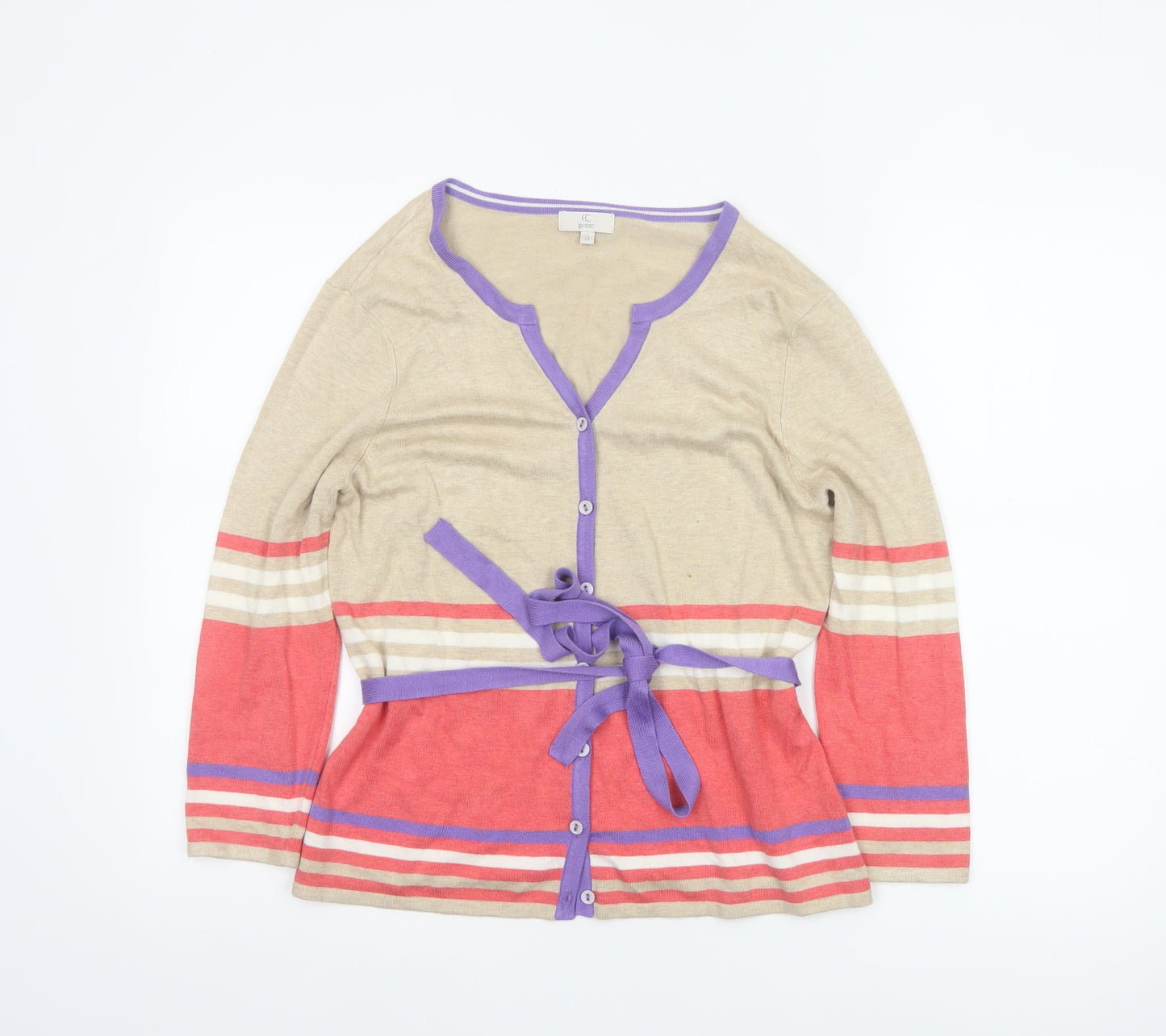 CC Petite Women’s Multicoloured M Striped V-Neck Belted Cardigan