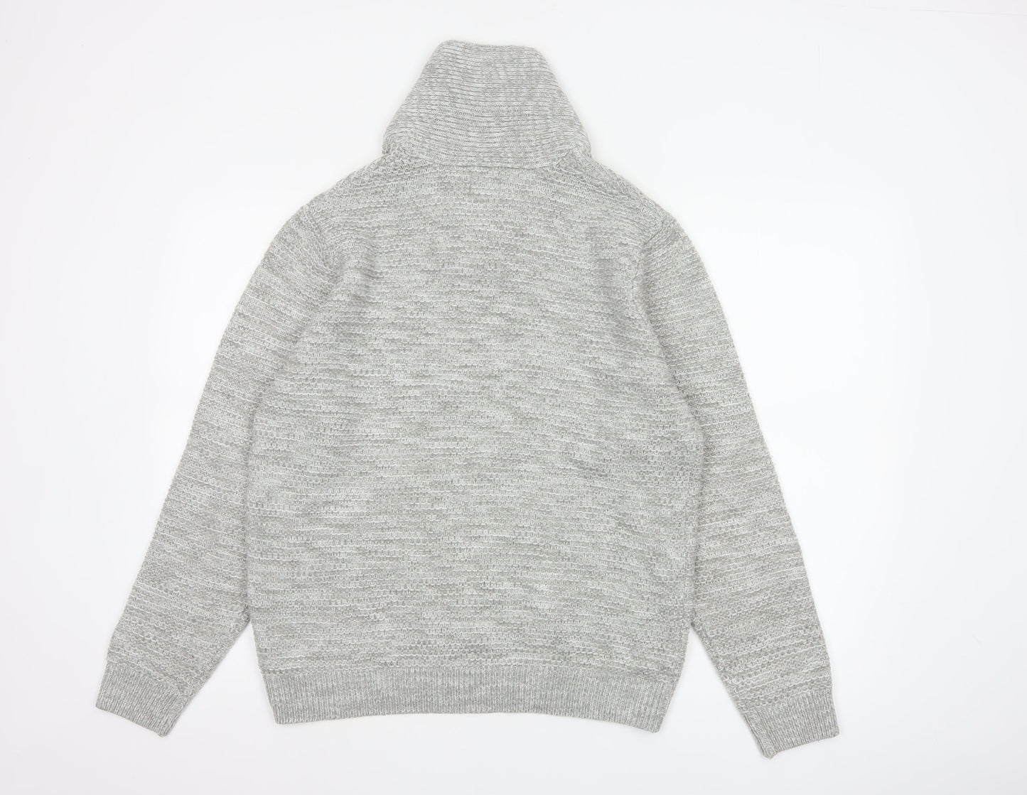 AW85 Men’s Grey Medium Shawl Collar Chunky Knit Acrylic Jumper