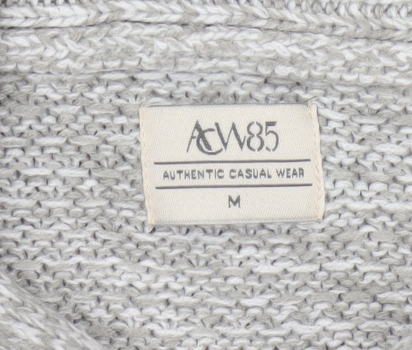 AW85 Men’s Grey Medium Shawl Collar Chunky Knit Acrylic Jumper
