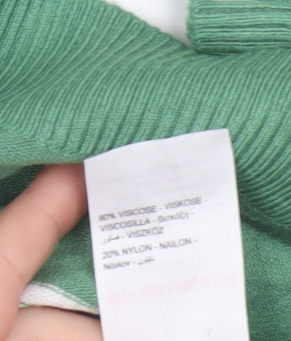 Peacocks Women’s Green White Striped Crew Neck Knit Jumper UK 8