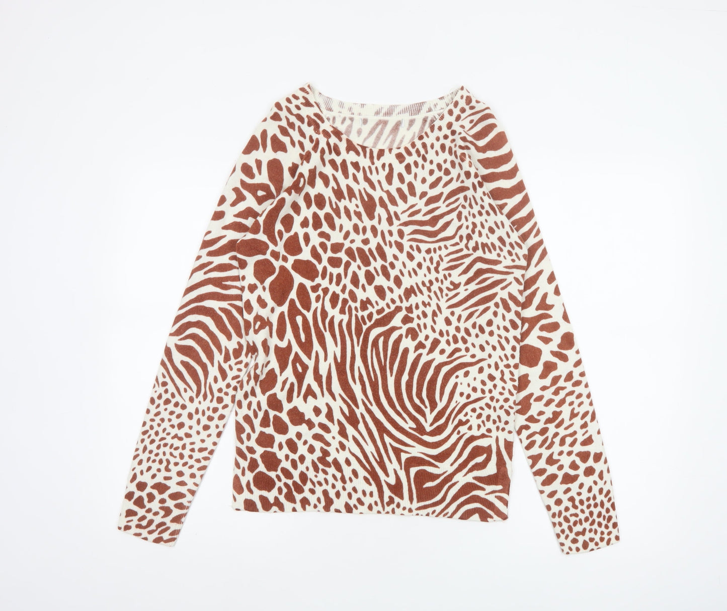 Next Women Beige UK 6 Animal Print Knit Pullover Jumper