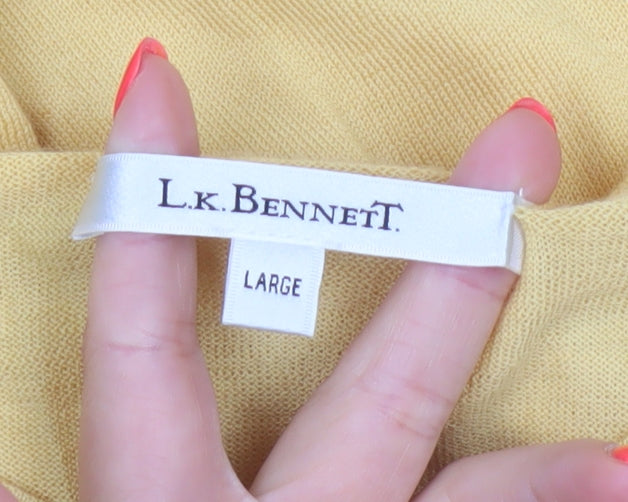 LK Bennett Women Yellow Wool Cardigan Size L Crew Neck Button Knit