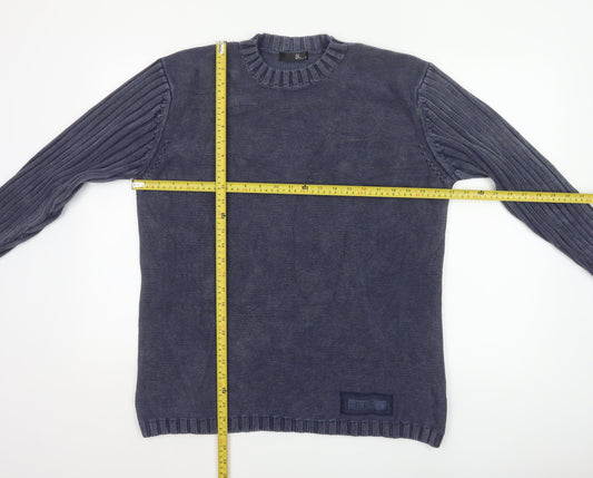 Bhs Men’s Blue Cotton Crew Neck Pullover Jumper Medium Logo Knit