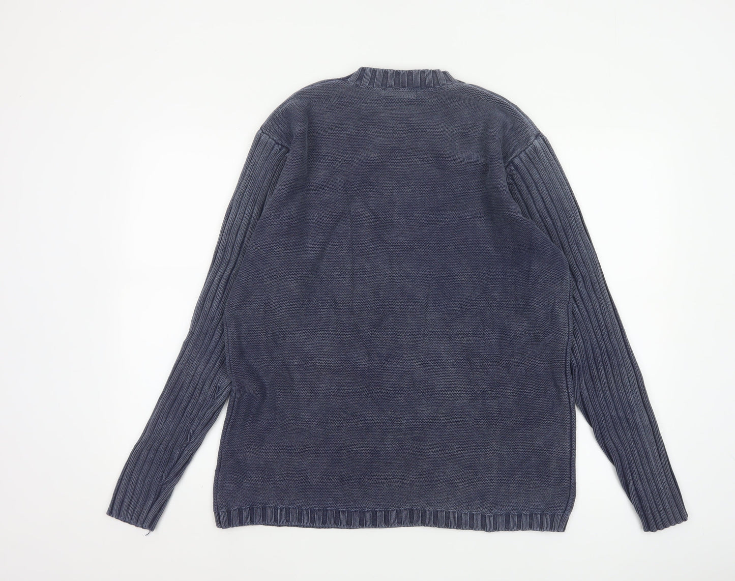 Bhs Men’s Blue Cotton Crew Neck Pullover Jumper Medium Logo Knit
