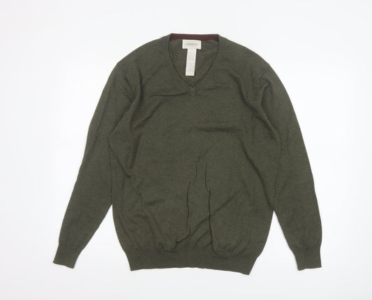 Dorce Men’s Green V-Neck Cotton Silk Cashmere Pullover Jumper S