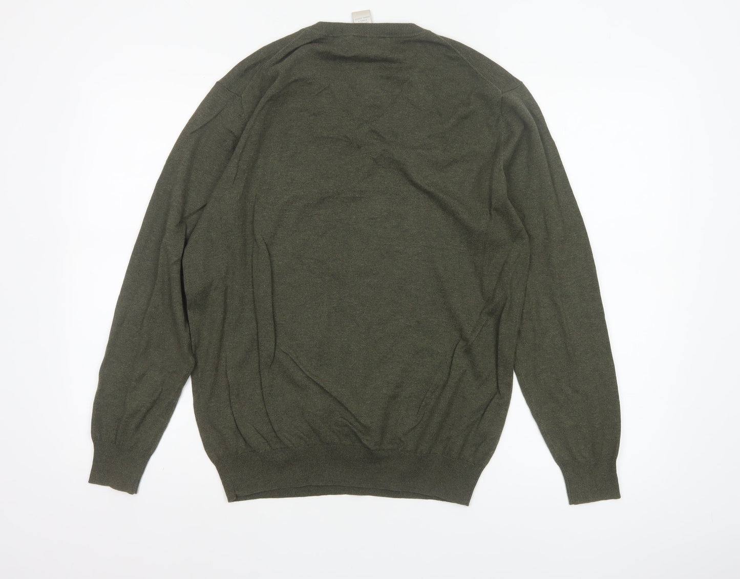 Dorce Men’s Green V-Neck Cotton Silk Cashmere Pullover Jumper S