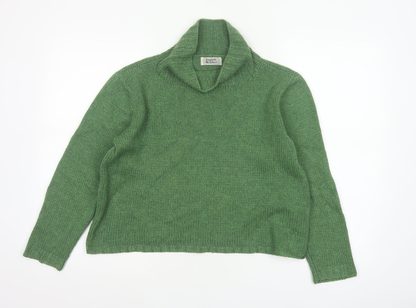 English Weather Women’s Green M Cotton Cable Knit Roll Neck Jumper