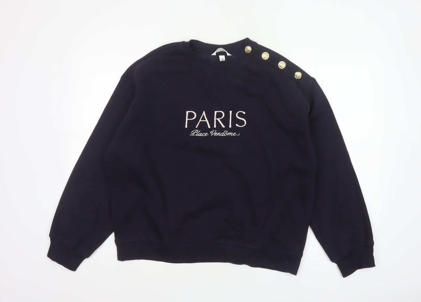 H&M Women’s Blue M Paris Gold Button Pullover Sweatshirt