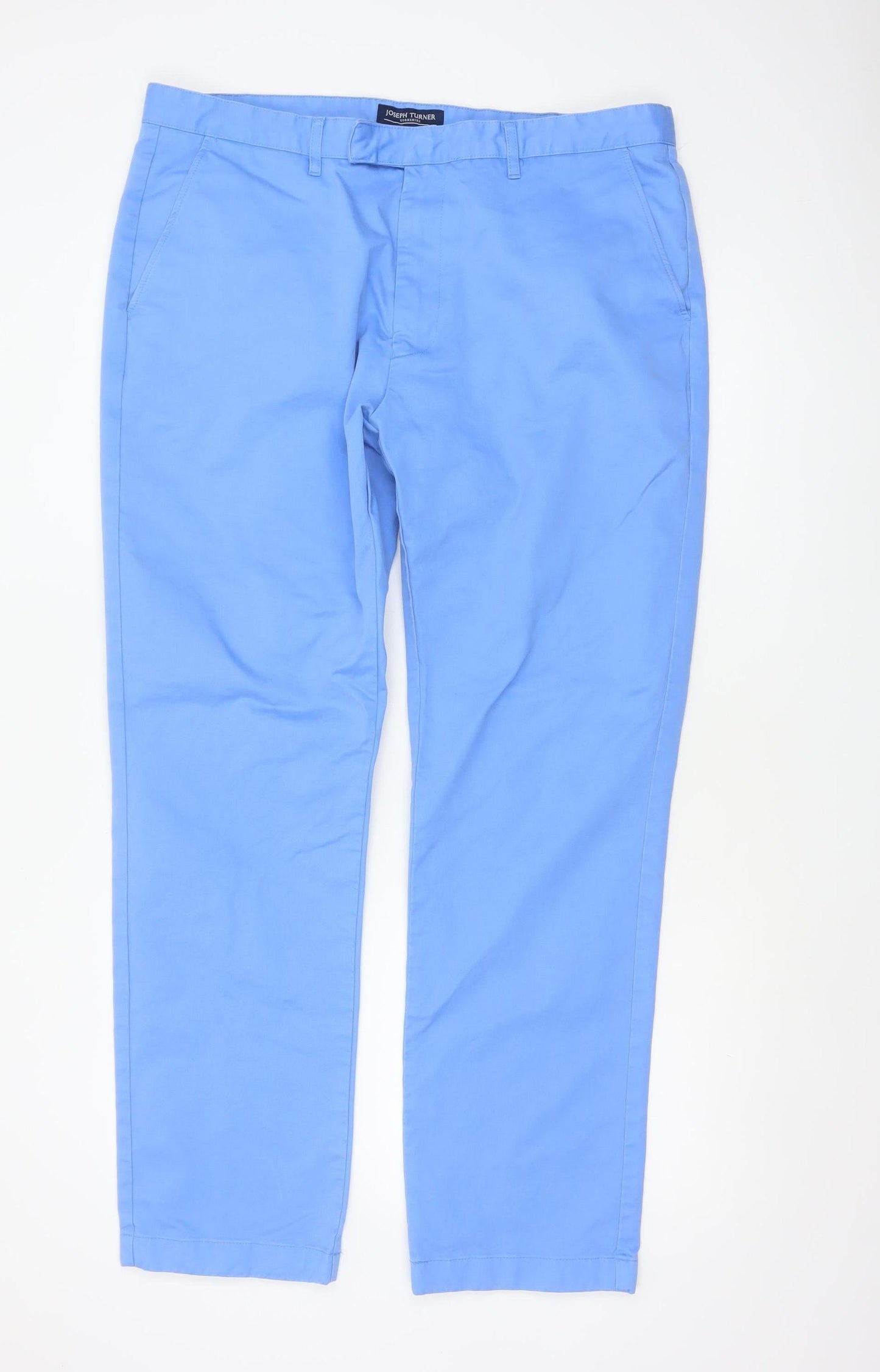 Joseph Turner Men Blue 38R Cotton Chino Straight Trousers