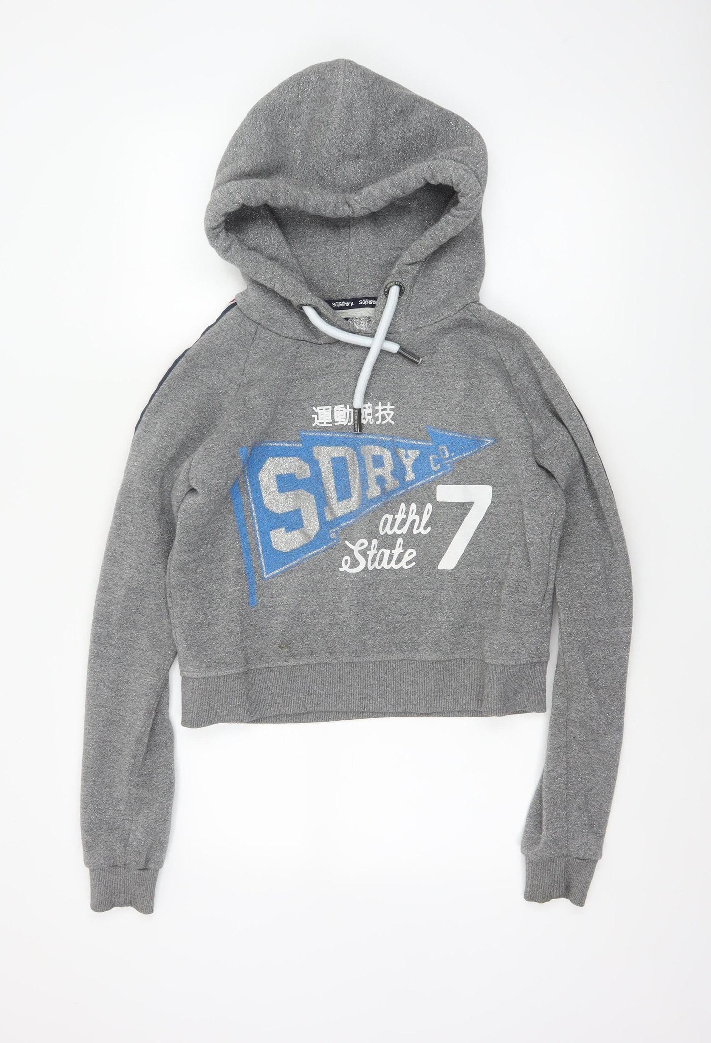 Superdry Women’s Grey UK 12 Pullover Hoodie Graphic Logo