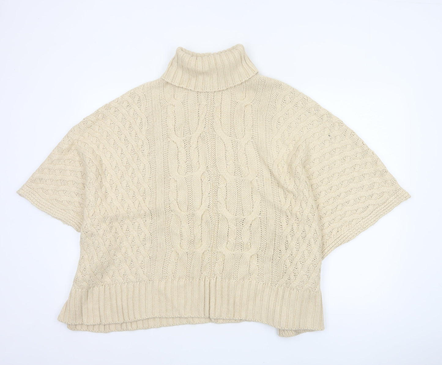 Fat Face Women Ivory M Cable Knit Roll Neck Cape Jumper