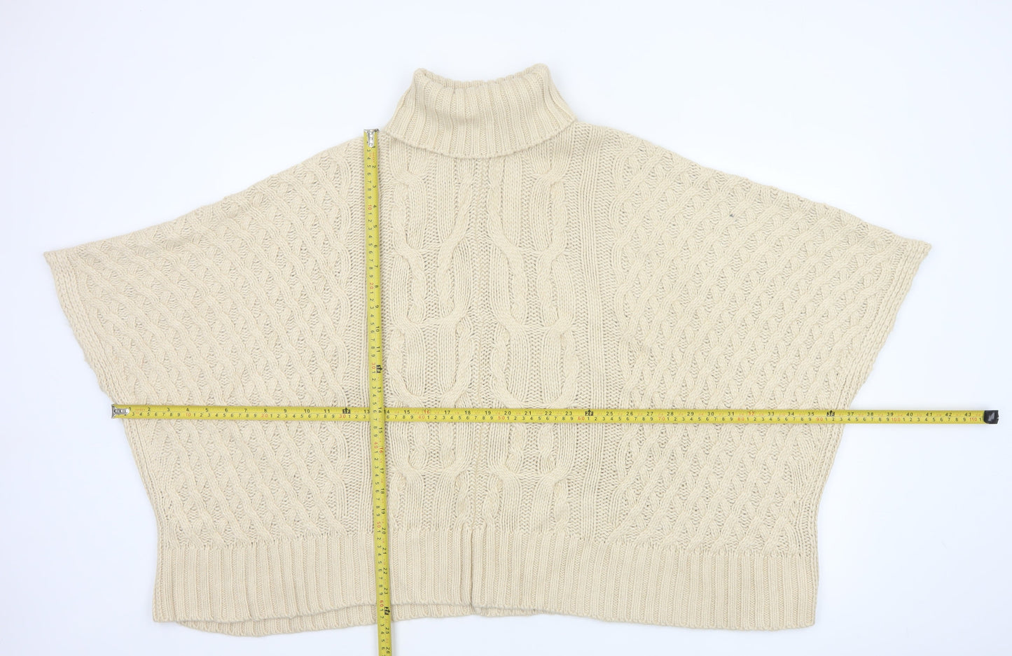 Fat Face Women Ivory M Cable Knit Roll Neck Cape Jumper
