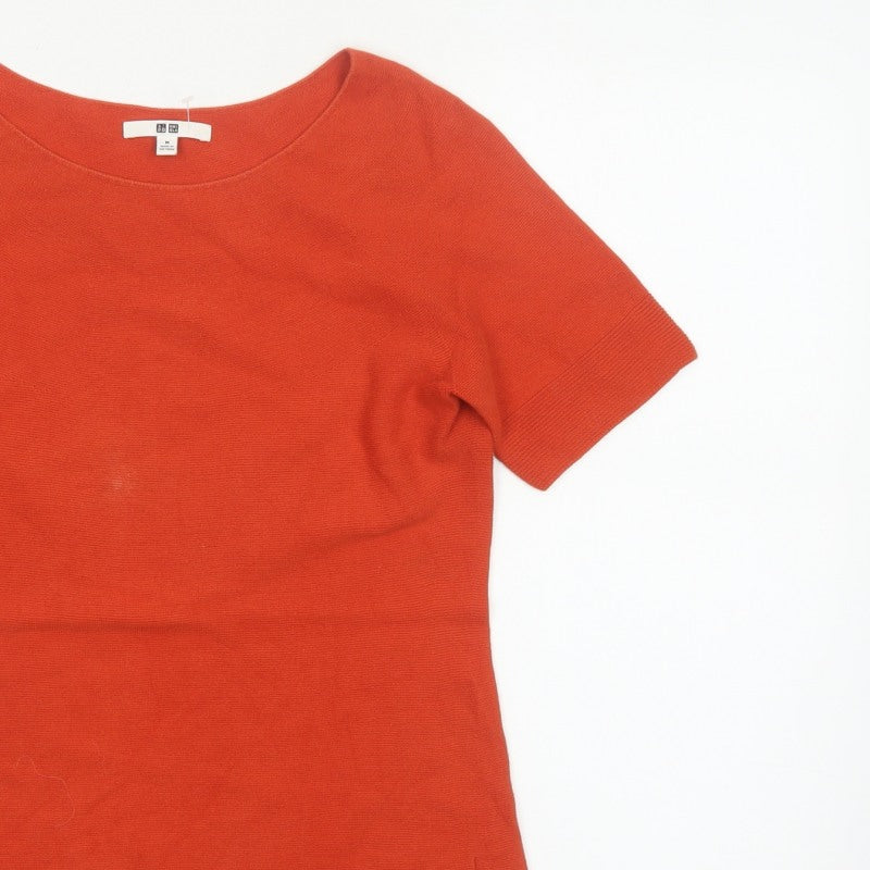 Uniqlo Women Orange M Basic Knit Short Sleeve Round Neck T-Shirt