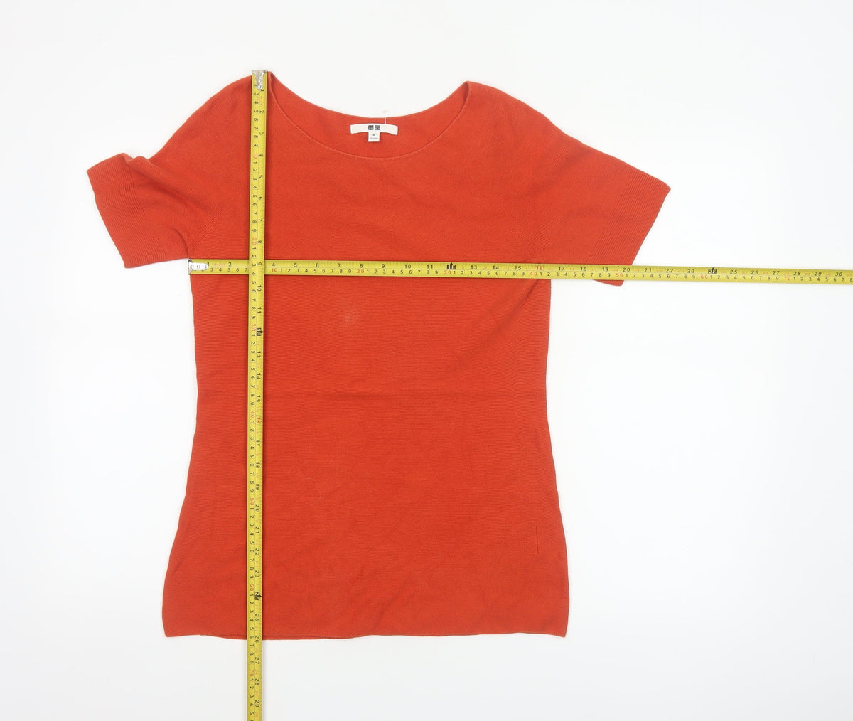 Uniqlo Women Orange M Basic Knit Short Sleeve Round Neck T-Shirt