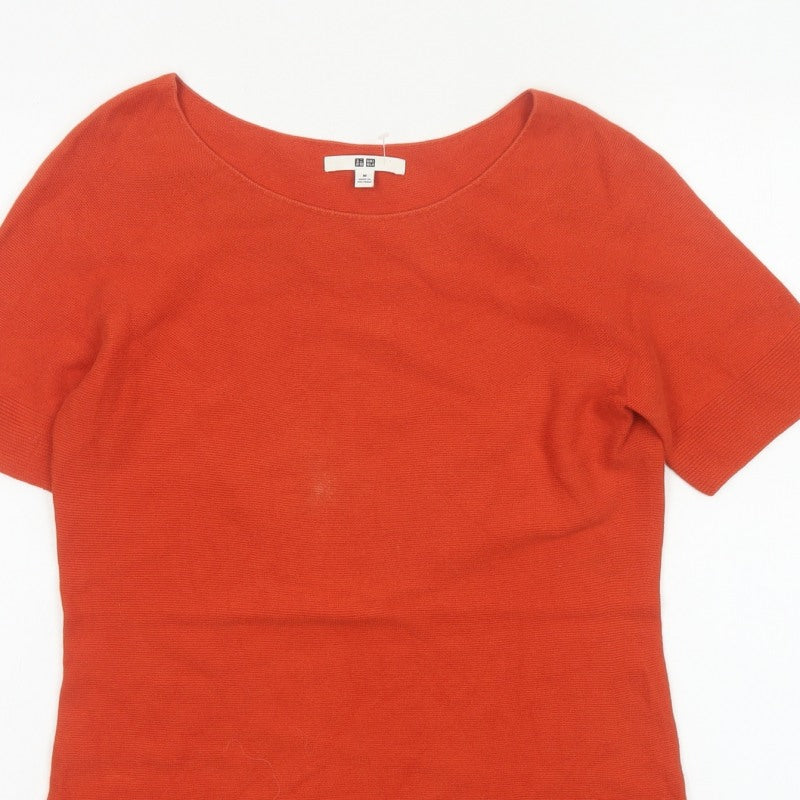 Uniqlo Women Orange M Basic Knit Short Sleeve Round Neck T-Shirt