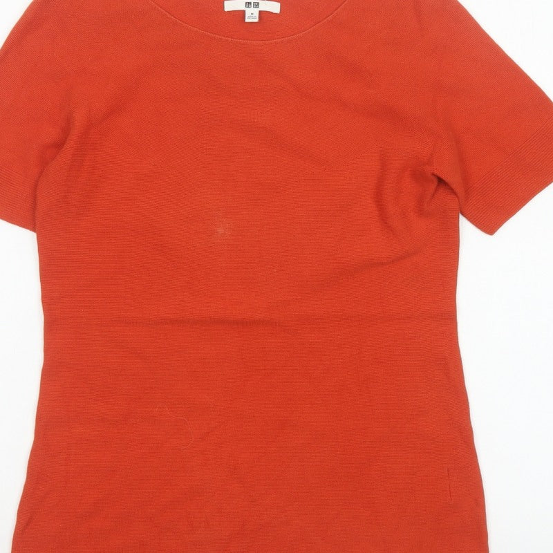 Uniqlo Women Orange M Basic Knit Short Sleeve Round Neck T-Shirt