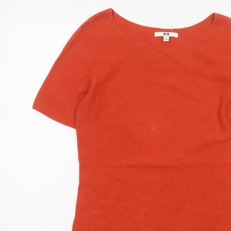 Uniqlo Women Orange M Basic Knit Short Sleeve Round Neck T-Shirt