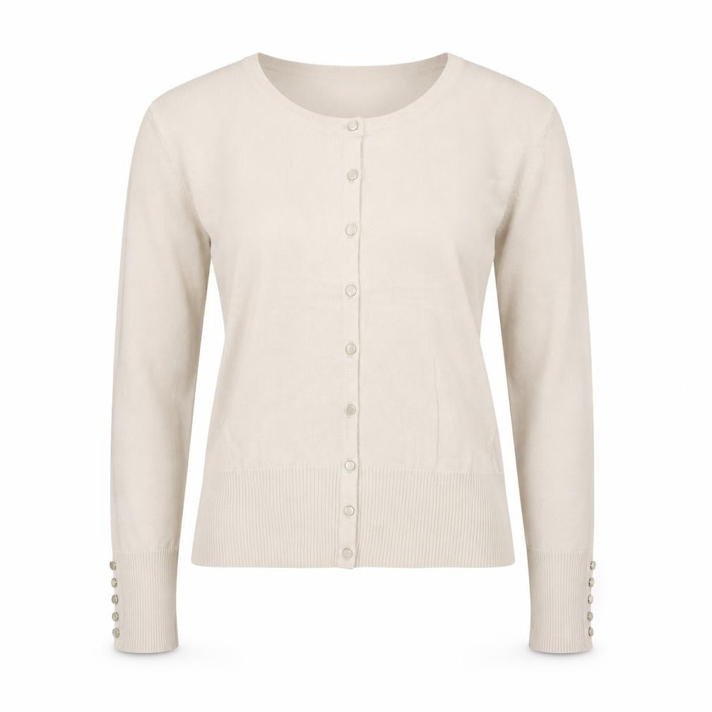 Roman Women Ivory Size 10 Button Knit Round Neck Cardigan