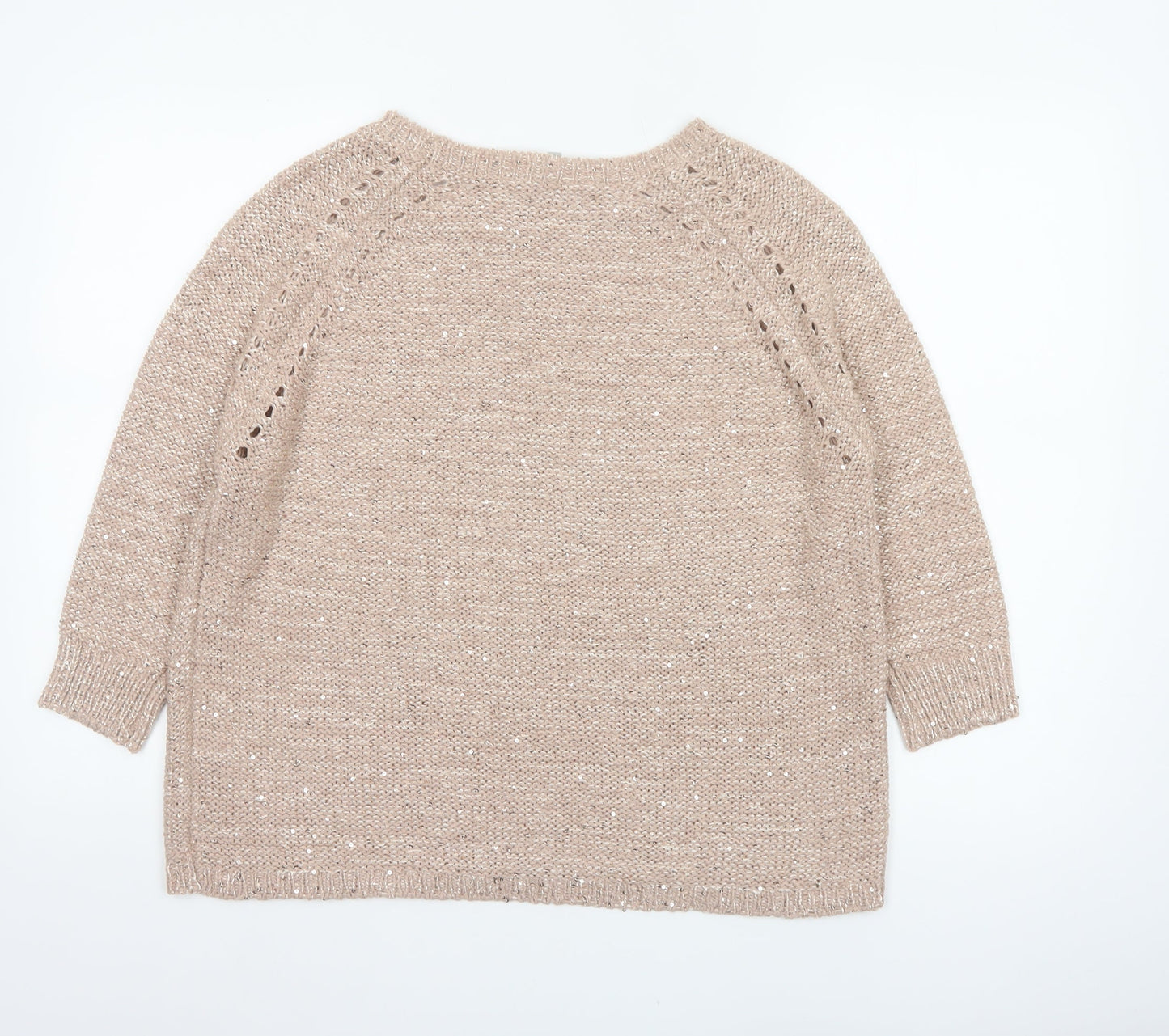 Pebble Bay Women’s Beige M Sequin Open-Knit 3/4 Sleeve Jumper