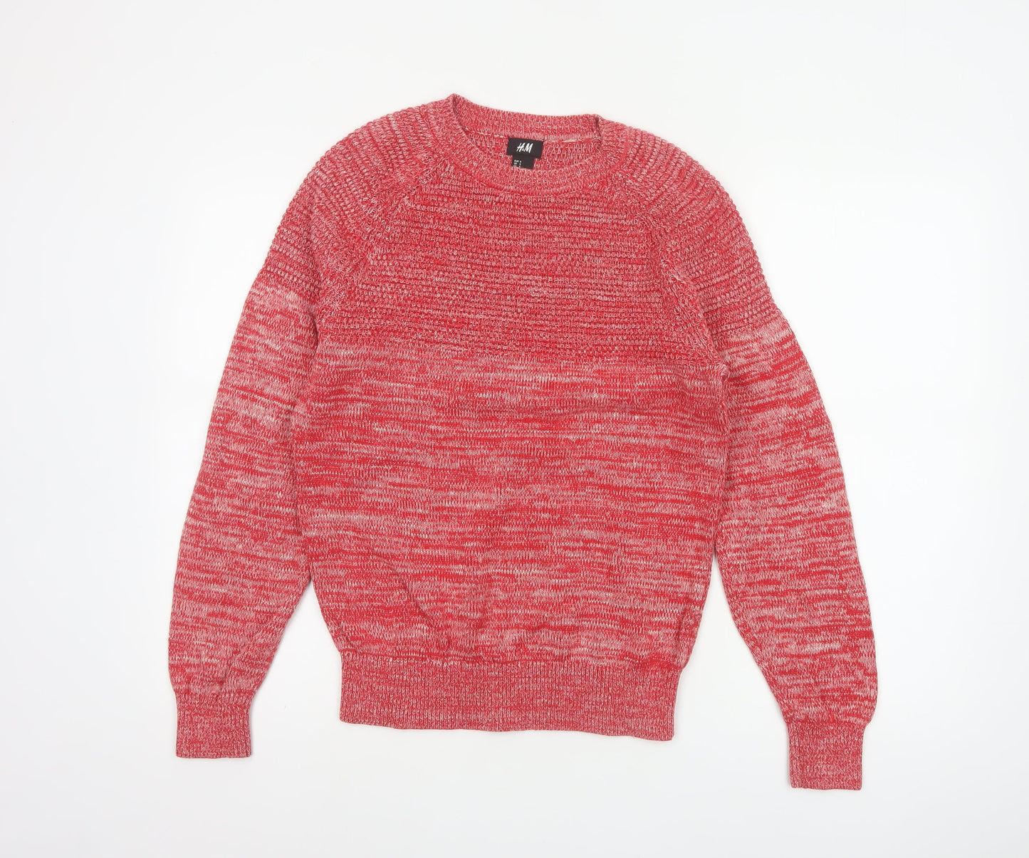 H&M Men’s Red Marl Cotton Crew Neck Knit Pullover Jumper Size S