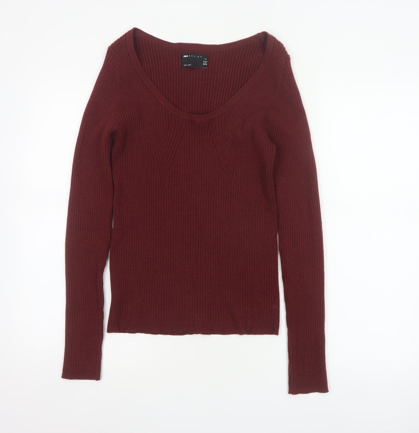 ASOS DESIGN Women’s Red UK 16 Ribbed Scoop Neck Slim Jumper