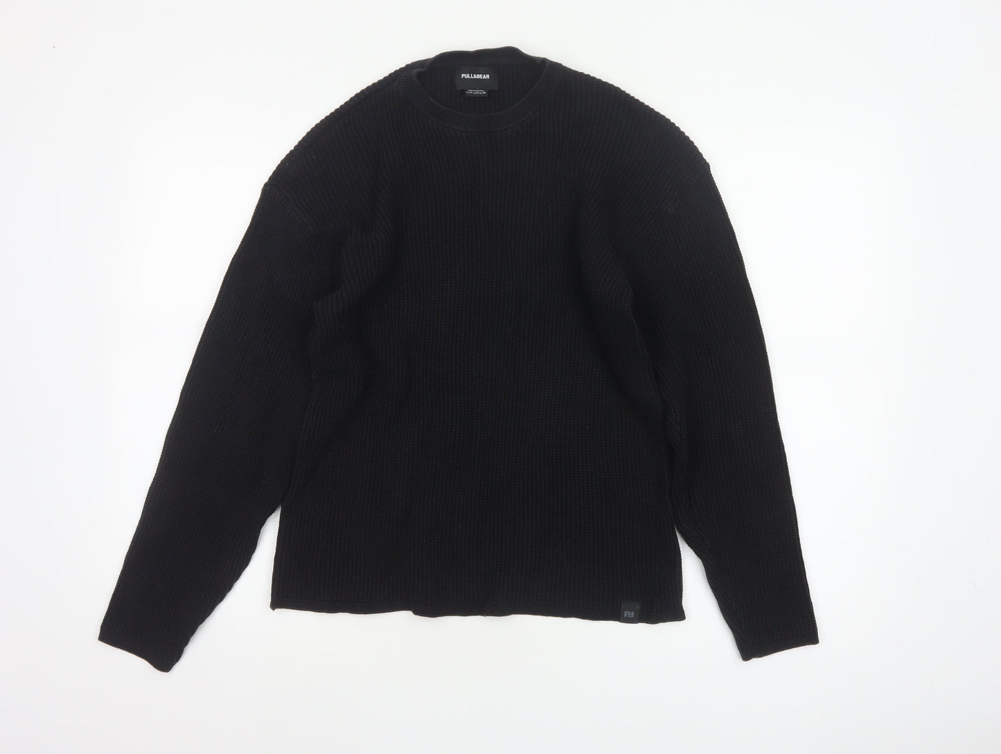 Pull&Bear Women Black M Chunky Knit Crew Neck Cotton Pullover Jumper