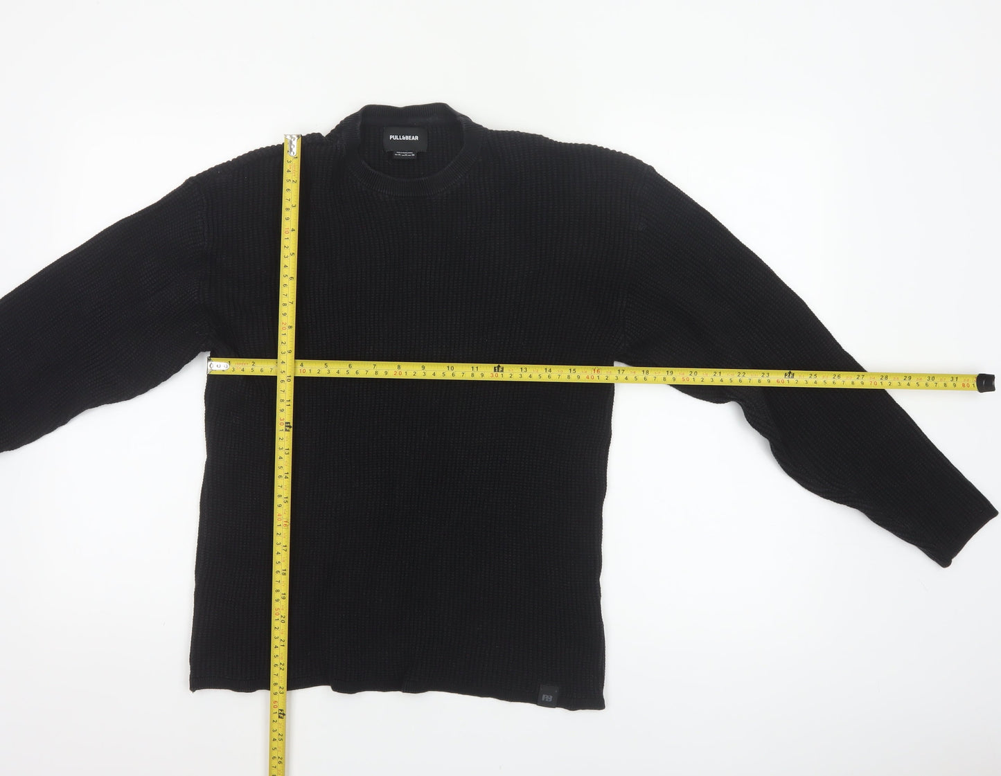 Pull&Bear Women Black M Chunky Knit Crew Neck Cotton Pullover Jumper