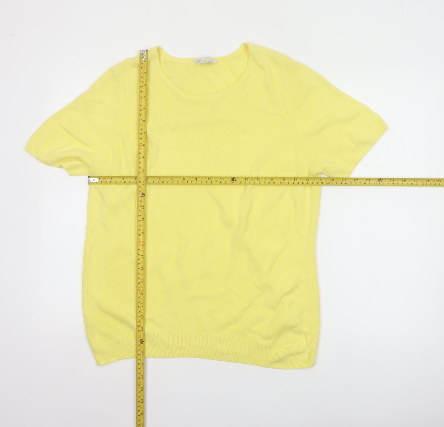 BHS Women Yellow Size 18 Short Sleeve Scoop Neck Knit Pullover Jumper