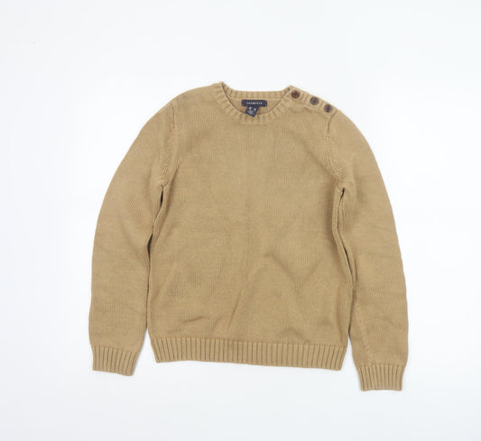 Lands' End Women Beige XS Cotton Crew Neck Button Shoulder Jumper