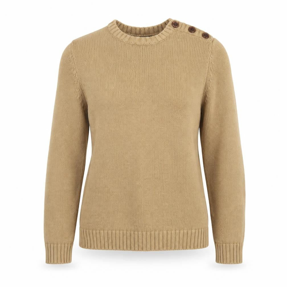 Lands' End Women Beige XS Cotton Crew Neck Button Shoulder Jumper