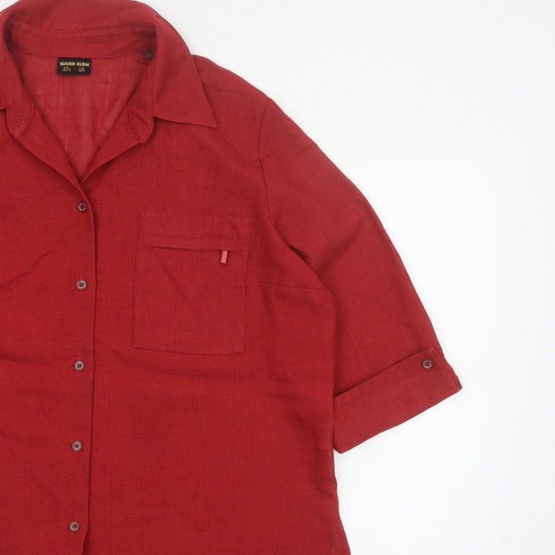 Eugen Klein Women Red UK 18 Collared Button-Up 3/4 Sleeve Woven Shirt