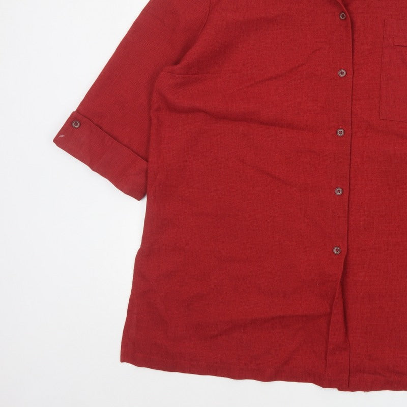 Eugen Klein Women Red UK 18 Collared Button-Up 3/4 Sleeve Woven Shirt