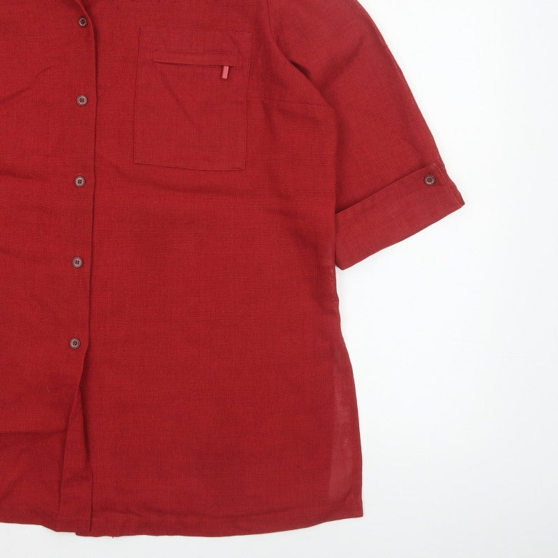 Eugen Klein Women Red UK 18 Collared Button-Up 3/4 Sleeve Woven Shirt