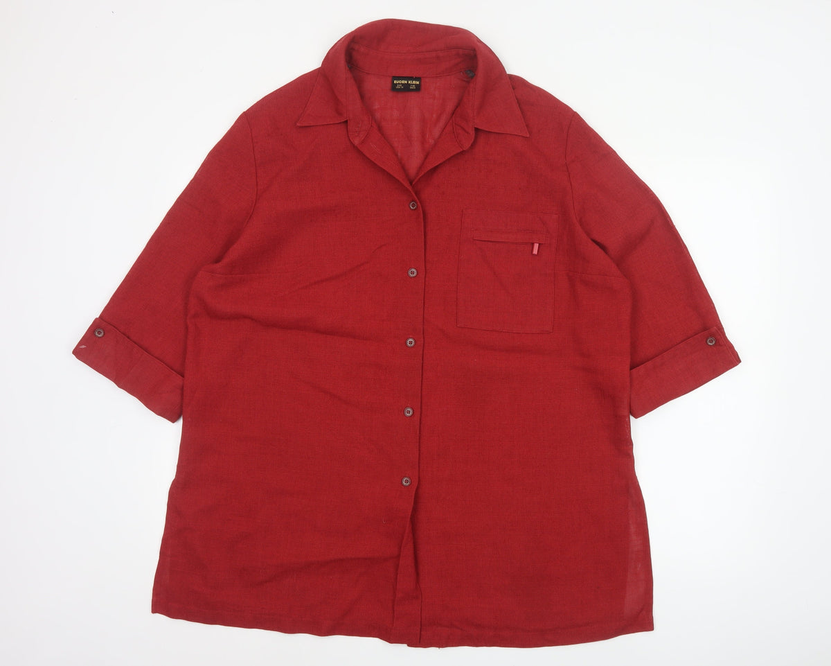 Eugen Klein Women Red UK 18 Collared Button-Up 3/4 Sleeve Woven Shirt