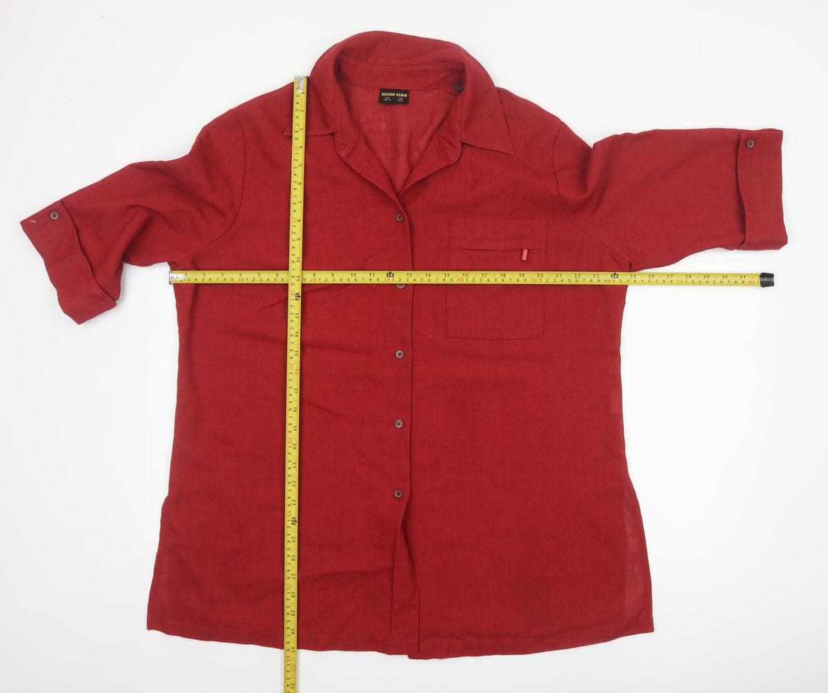 Eugen Klein Women Red UK 18 Collared Button-Up 3/4 Sleeve Woven Shirt