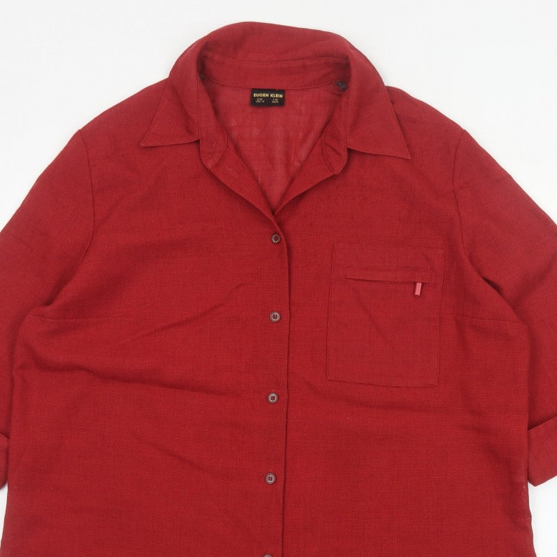 Eugen Klein Women Red UK 18 Collared Button-Up 3/4 Sleeve Woven Shirt