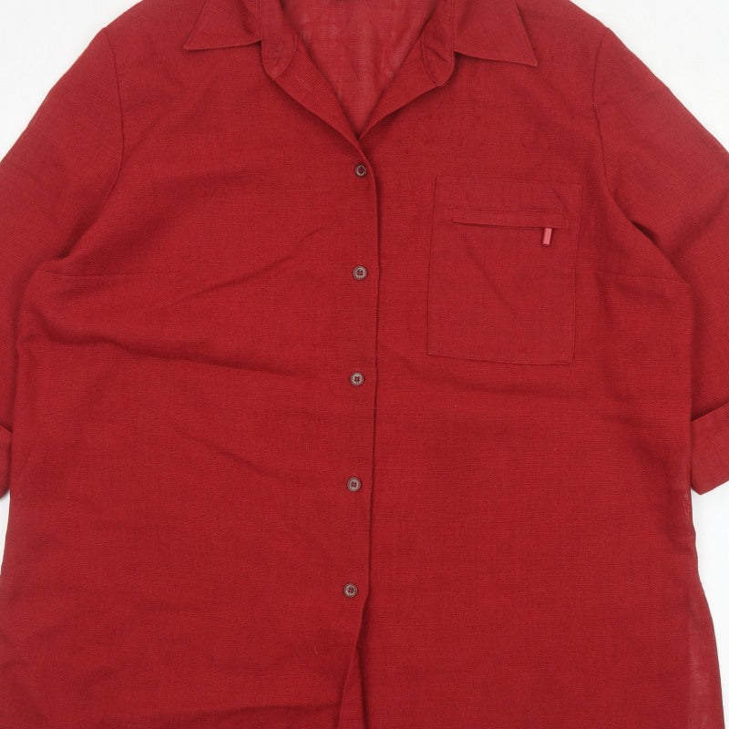 Eugen Klein Women Red UK 18 Collared Button-Up 3/4 Sleeve Woven Shirt