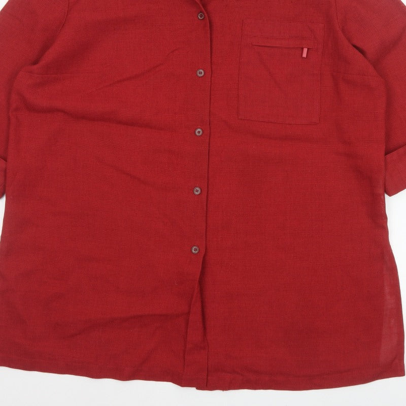 Eugen Klein Women Red UK 18 Collared Button-Up 3/4 Sleeve Woven Shirt